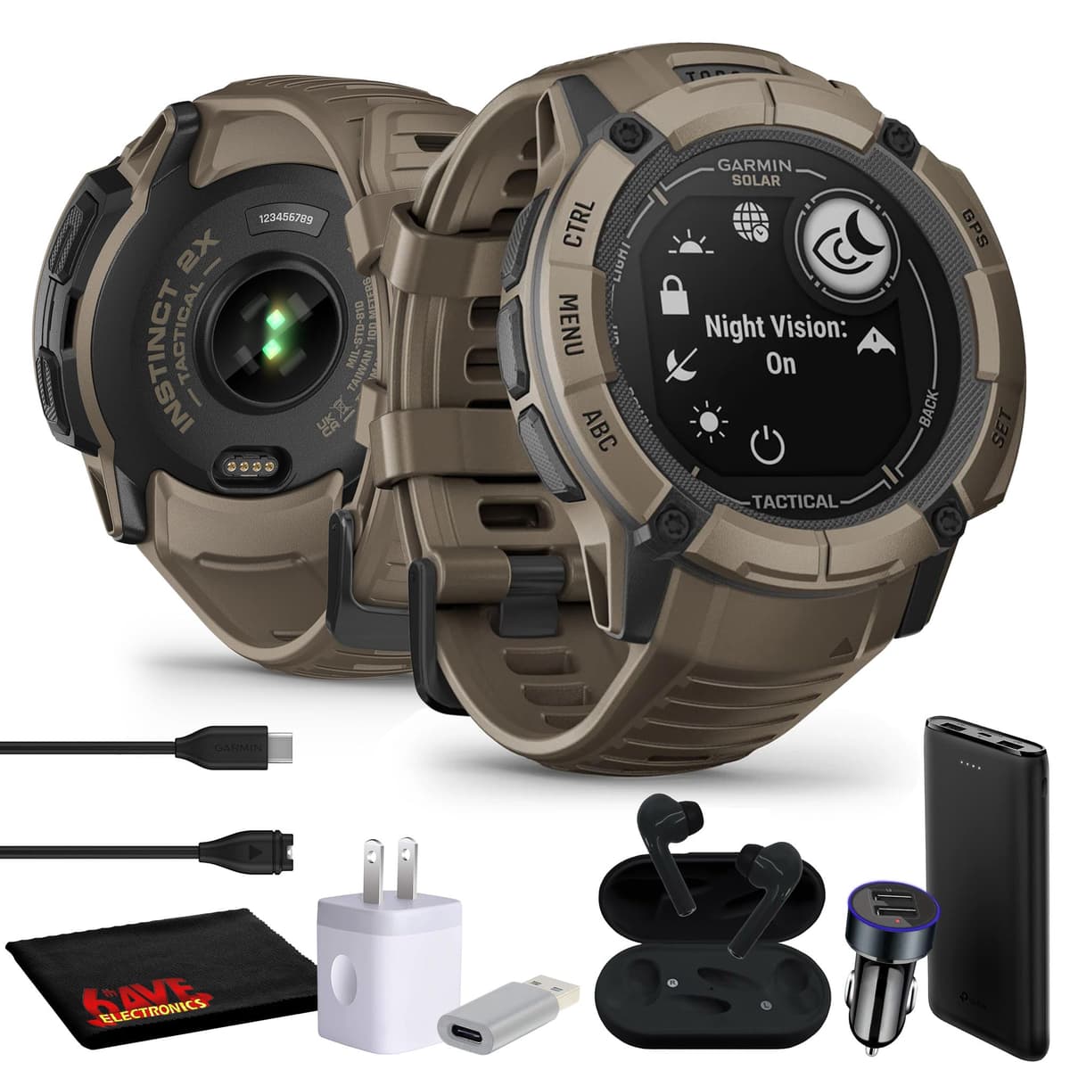 Garmin Instinct 2X Solar Edición Táctica Reloj inteligente GPS resistente Coyote Tan, carga solar, linterna, calculadora balística, con accesorios 010-02805-12