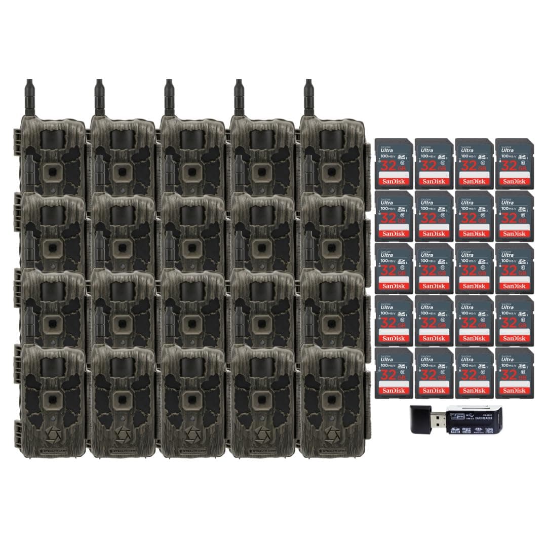 Stealth Cam Deceptor Max 40MP cámara trampa celular 0.4s 2-Pack x10 + tarjetas 32GB (20) y lector 4 en 1 (31 pzs)