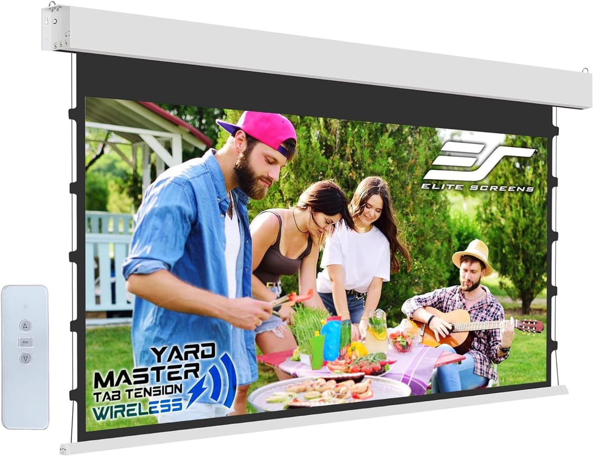 Elite Screens Yard Master OMS140WHT-BAT-ELEC pantalla de proyector motorizada exterior 140'' 16:9, Tab-Tension, batería de litio recargable