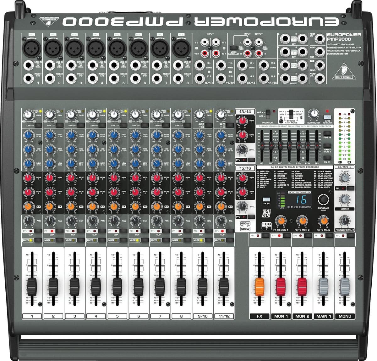 Behringer PMP3000 Mezcladora Potenciada 1200W 16 Canales Consola Amplificada Profesional