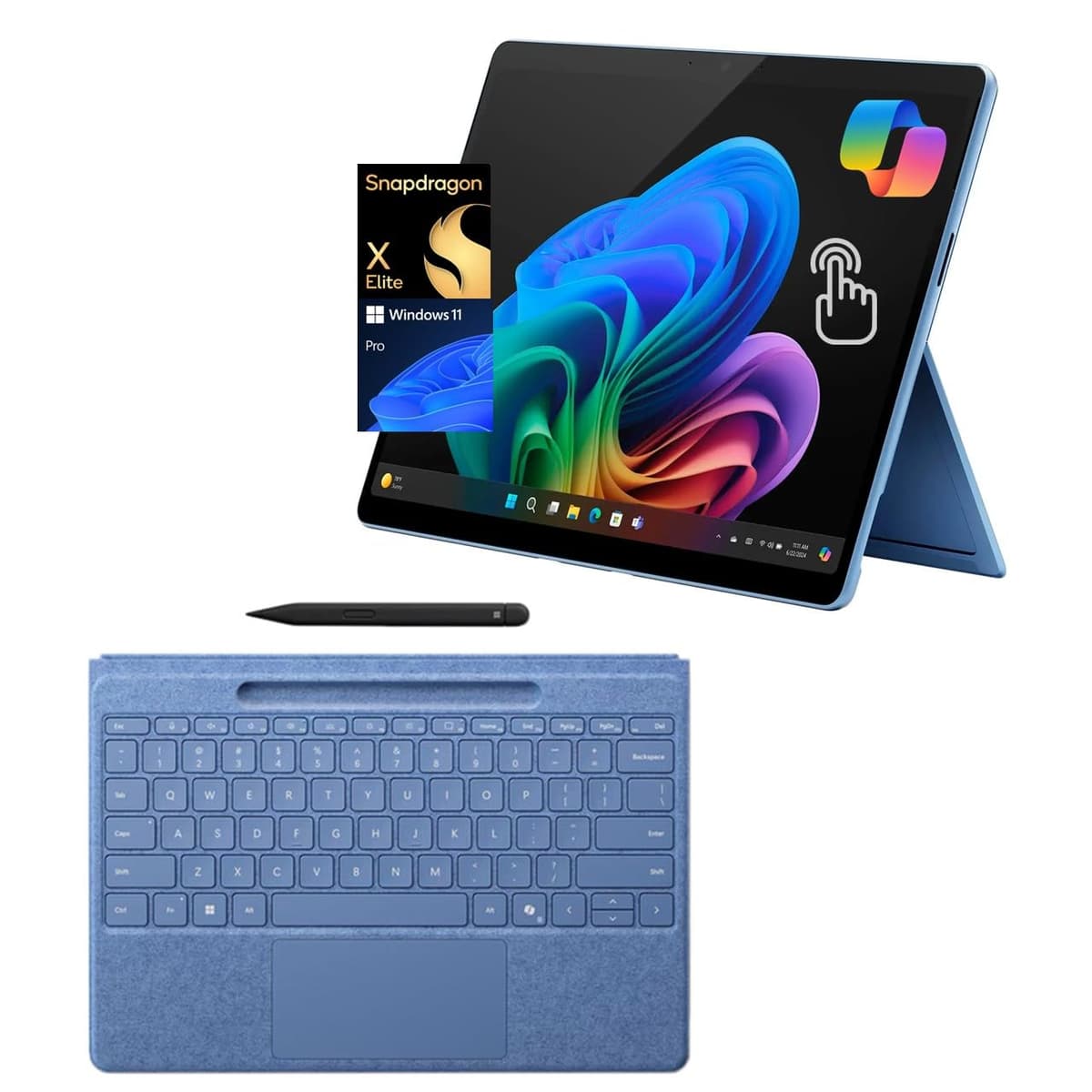 Microsoft Surface Pro 11, 2-en-1 con Teclado Sapphire Flex y Slim Pen, OLED 13”, Snapdragon X Elite, 16GB RAM, 2TB SSD, Windows 11 Pro, Copilot+