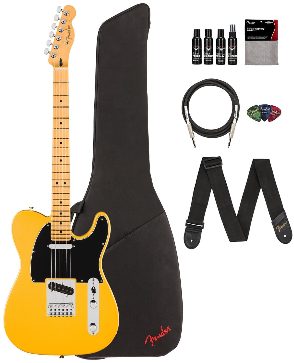 Fender Player II Modified Telecaster Sunshine Yellow - Guitarra eléctrica con funda, correa, cable, 3 púas y kit de limpieza