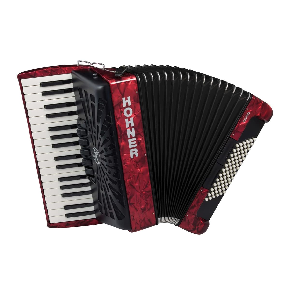 Hohner Bravo III 72 acordeón piano cromático 72 bajos Rojo Perla, modelo 619089
