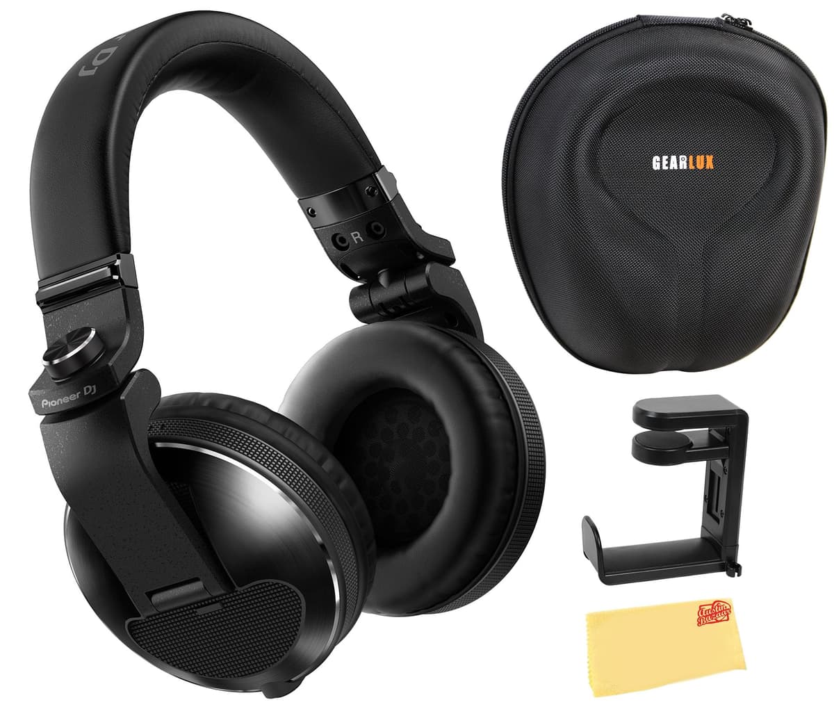 Pioneer DJ HDJ-X10 audífonos DJ Over-Ear insignia negro bundle con estuche, soporte y paño de limpieza Austin Bazaar