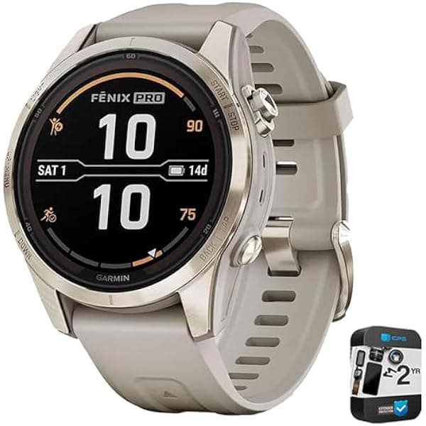 Garmin Fenix 7S Pro Solar Sapphire Smartwatch GPS multideporte, acero Soft Gold, correa Light Sand + Pack Protección 2 años