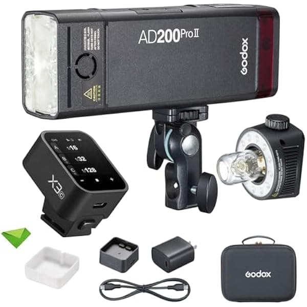 GODOX AD200 Pro II Flash 200Ws 2.4G TTL + Trigger X3-C para Canon, 500 disparos, reciclado 0.01-1.8s, speedlite monolight compacto