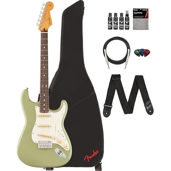 Fender Player II Stratocaster Guitarra Eléctrica Birch Green Bundle: Funda, Correa, Cable, 3 Púas y Kit de Limpieza