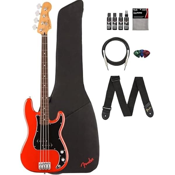 Fender Player II Precision Bass bajo eléctrico Coral Red con funda, correa, cable, 3 púas y kit de limpieza