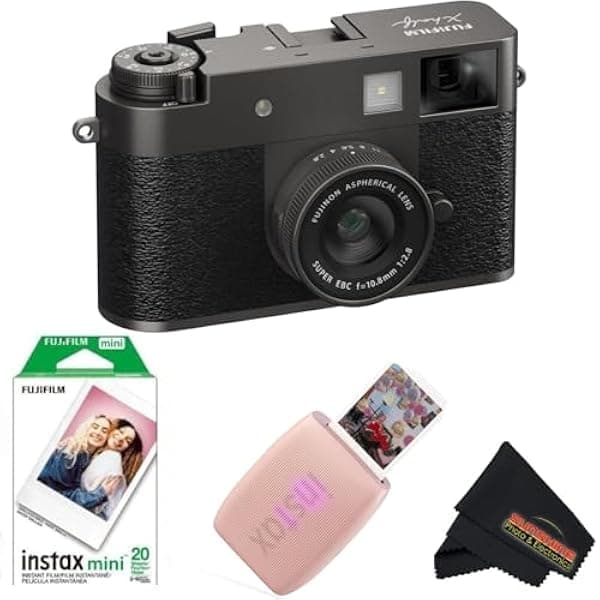 Fujifilm X Half FUJI-HALFX Cámara Digital con Impresora Instax Mini Link 3, Paño Microfibra Sunshine, Charcoal Silver, Rose Pink + 20 Hojas