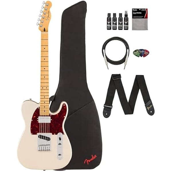Fender Player II Modified Telecaster SH Olympic Pearl - Paquete con funda, correa, cable, 3 púas y kit de limpieza