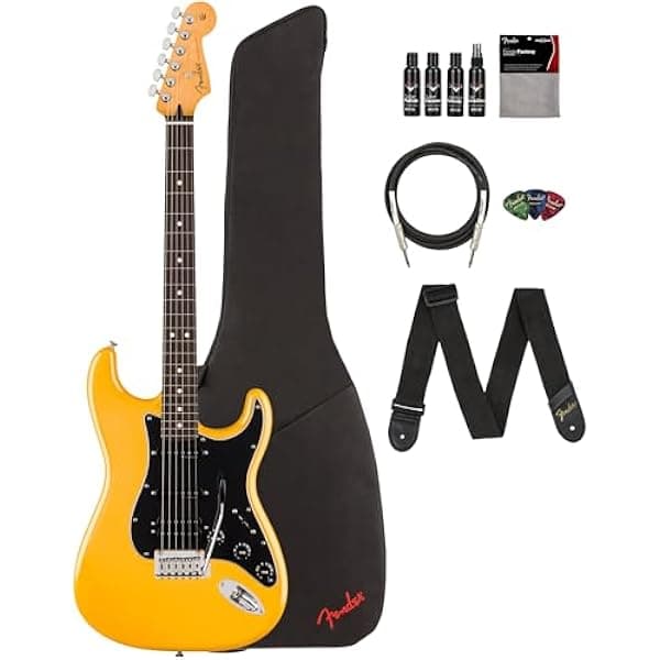 Fender Player II Modified Stratocaster HSS Amarillo Sunshine paquete con funda, correa, cable, 3 púas y kit de limpieza