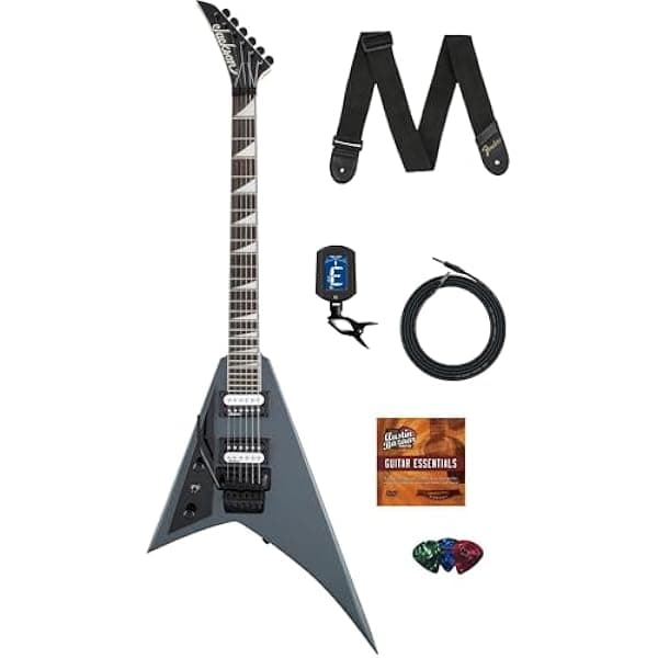 Jackson Rhoads JS32 Guitarra Eléctrica Zurda Gris Satinado Combo con Cable Afinador Correa Púas y DVD Austin Bazaar