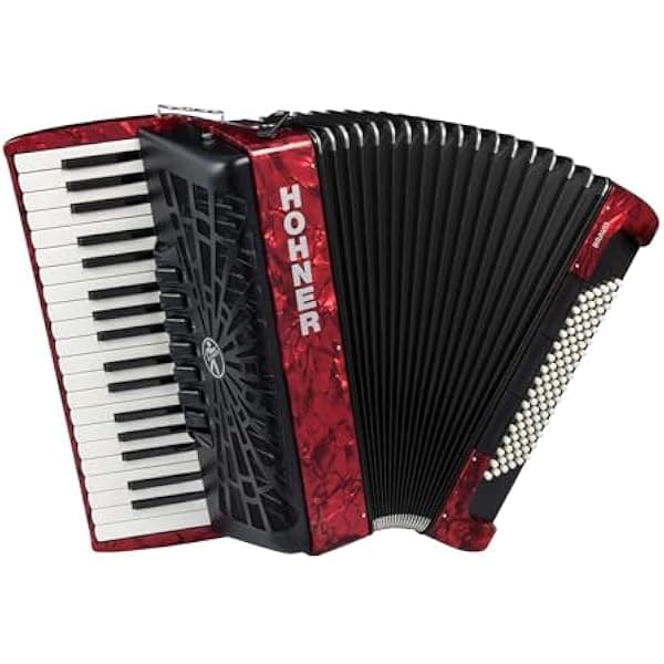 Hohner Bravo III 96 BR96RED acordeón de piano cromático, rojo perlado