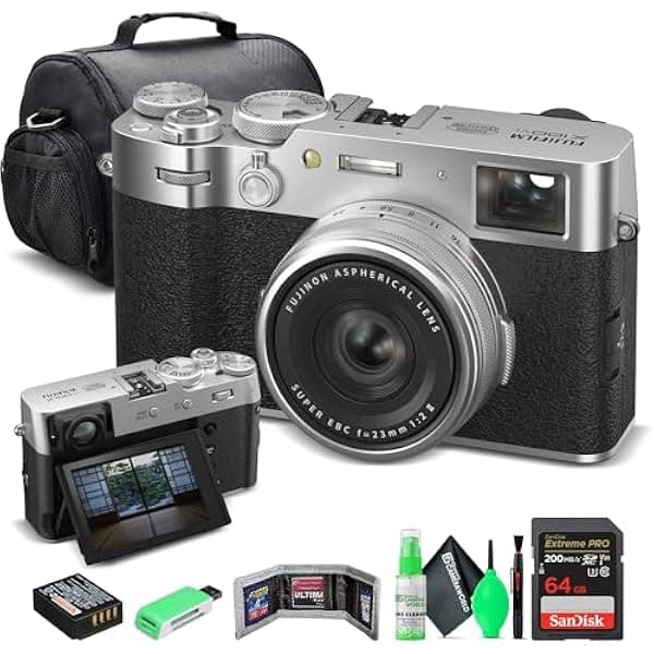 Fujifilm X100VI Cámara Digital Plateada + Tarjeta 64GB + Lector + Estuche + Billetera Memoria + Kit Limpieza