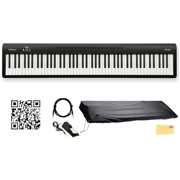 Roland FP-10 Piano Digital 88 teclas, bundle con pedal sustain, funda, cable, lecciones de piano online, video Austin Bazaar y paño de limpieza