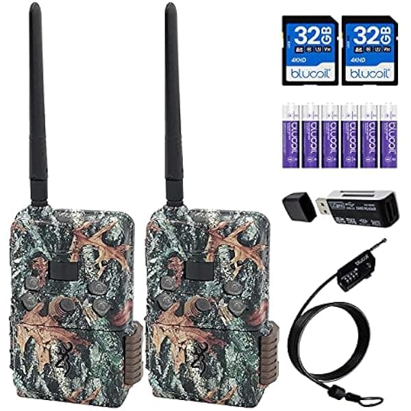 Browning Defender Wireless Pro Scout BTC-DWPS-VZW cámaras trampa Verizon 2-pack + SD 32GB, 6 AA, cable candado 6.5', lector USB