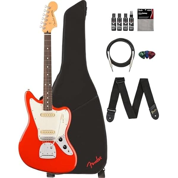 Fender Player II Jaguar Coral Red - Paquete con Gig Bag, Correa, Cable, 3 Púas y Kit de Limpieza de Guitarra