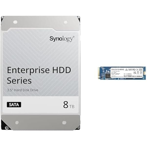 Synology Enterprise HAT5310 Disco Duro 3.5” SATA 8TB + SSD M.2 NVMe 2280 SNV3410 800GB para NAS