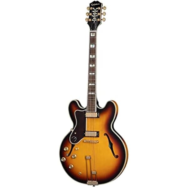 Epiphone Sheraton EOSHVSGH1L guitarra eléctrica semihueca zurda Vintage Sunburst, herrajes dorados, con funda