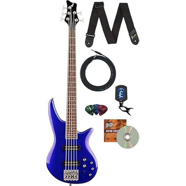 Jackson Spectra JS3V Bajo Eléctrico 5 Cuerdas Azul Índigo, Combo con cable, afinador, correa, púas y DVD instructivo Austin Bazaar