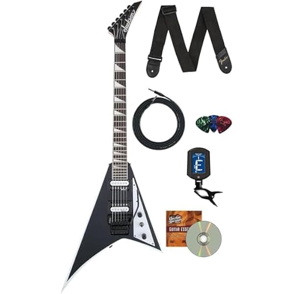 Jackson JS Series JS32 Rhoads guitarra eléctrica negra con biseles blancos kit cable correa afinador púas DVD Austin Bazaar