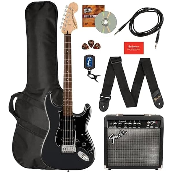 Fender Squier Affinity Stratocaster HSS Pack guitarra eléctrica Charcoal Frost Metallic con amplificador Frontman 15G, funda, afinador, correa, cable