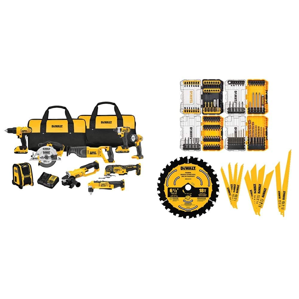 DEWALT 20V MAX DCK940D2 Kit Combinado Inalámbrico 9 Herramientas con Taladro + Juego Maestro 111 Piezas (Incluye DWA123AMQ4)