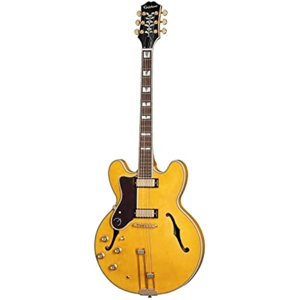 Epiphone Sheraton EOSHNAGH1L Guitarra Eléctrica Semihueca Zurda, Natural, Herrajes Dorados, con Funda