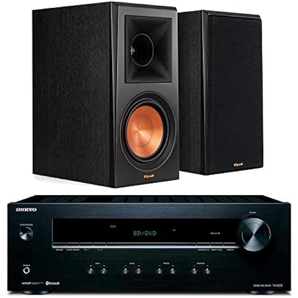 Onkyo TX-8220 receptor estéreo 2 canales A/V + Klipsch RP-600M Reference Premiere parlantes de estantería (par) color Ebony