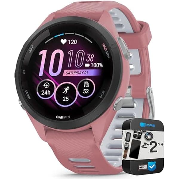 Garmin Forerunner 265S reloj inteligente GPS Rosa claro/Whitestone modelo USA oficial + pack protección CPS 2 años