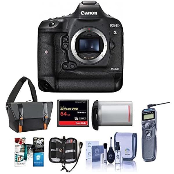 Canon EOS-1D X Mark II cámara DSLR digital, kit con CompactFlash 64GB, bolso, batería LP-E19, disparador remoto, kit limpieza y software