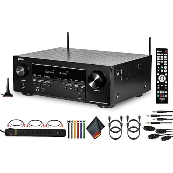 Denon S-Series AVR-S770H receptor A/V en red 7.2 canales, bundle con protector de sobretensión, 4x HDMI, 3x RCA, 2x aux, kit limpieza