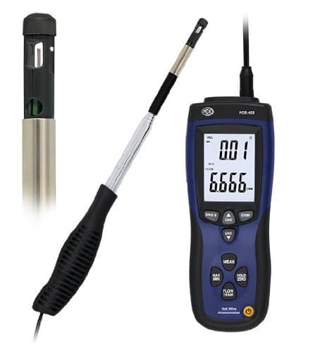 PCE Instruments PCE-423 Anemómetro con sonda térmica externa, velocidad del aire y temperatura para HVAC