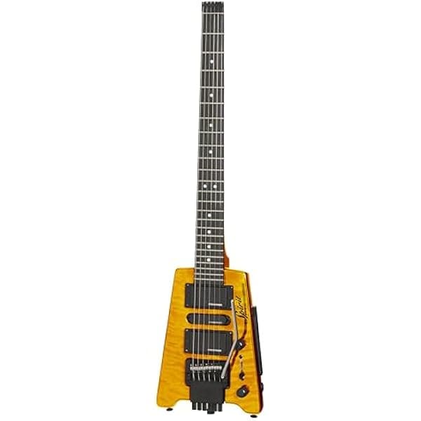 Steinberger GT Pro Quilt Top Deluxe guitarra eléctrica sin clavijero, ámbar translúcido, con funda