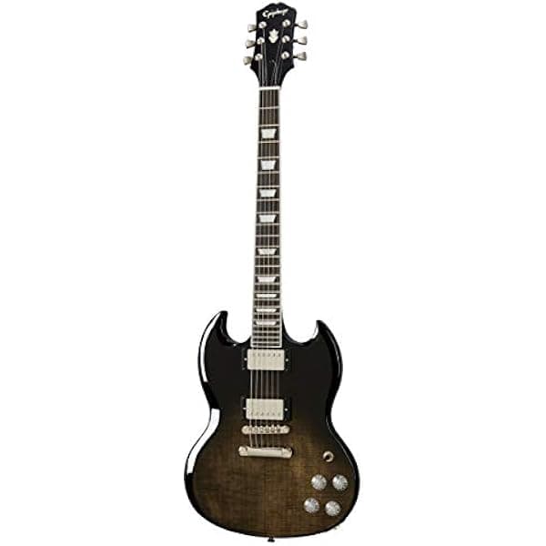Epiphone SG Modern Figured EISMFTBFNH1 Guitarra Eléctrica, tapa figurada, acabado Trans Black Fade, estilo SG moderna
