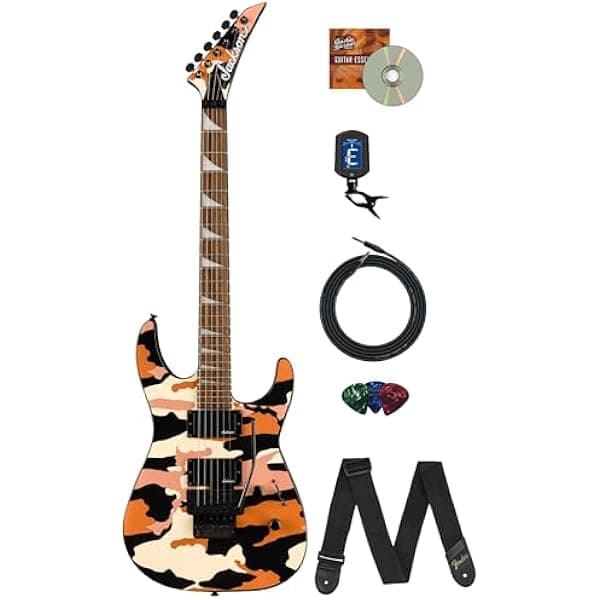 Jackson X Series Soloist SLX DX Butterscotch Camo combo con cable, afinador, correa, púas y DVD de guitarra Austin Bazaar