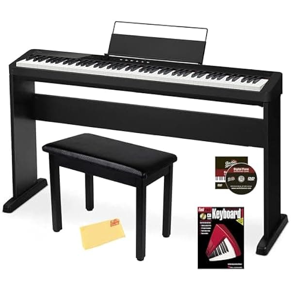 Casio CDP-S160 piano digital 88 teclas compacto negro, combo con soporte CS-46, banco, libro, lecciones online, DVD y paño Austin Bazaar