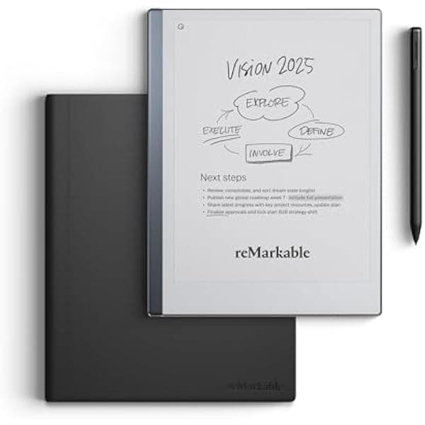 reMarkable Essentials Bundle RM115 - Tableta reMarkable 2 10.3'' blanco y negro, Marker Plus con borrador, funda folio cuero negro premium
