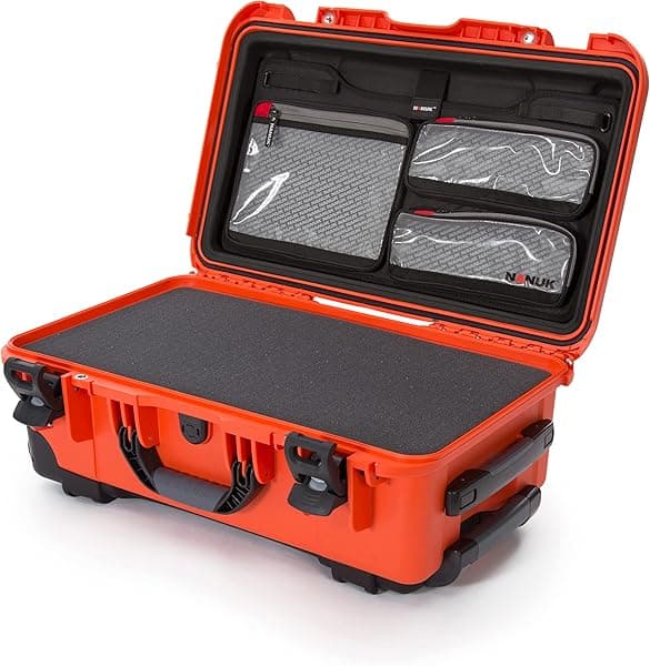 Nanuk 935 Estuche Rígido Impermeable con Ruedas y Espuma para Cámaras, Drones y Electrónica (Naranja) 935-5003