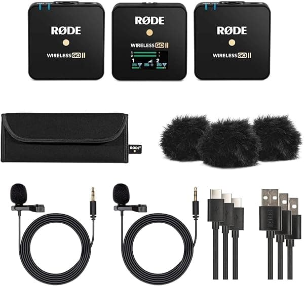 Rode RØDE Wireless Go II Sistema Inalámbrico de Doble Canal con Micrófonos Integrados, Salidas Analógicas y Digitales USB, con 2X Transmisores, Pack con 2X Micrófonos de Solapa Turnstile Audio WIGOII LAV2