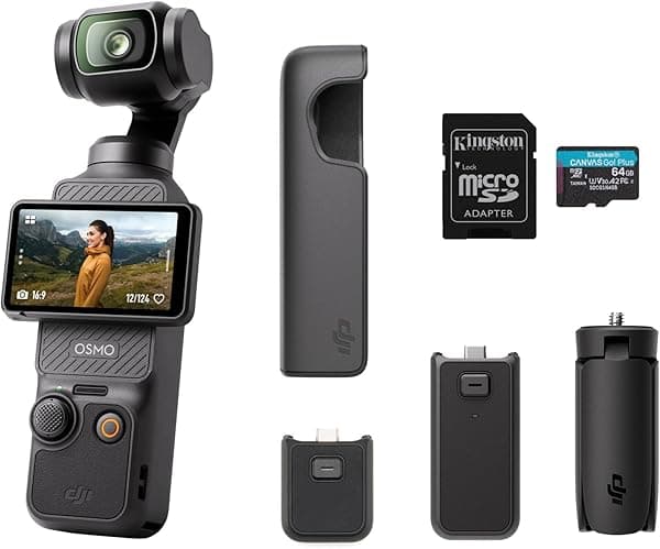 DJI Osmo Pocket 3 Capture More Combo, Cámara de Vlogging con Sensor CMOS de 1'' y Video 4K/120fps, Estabilización de 3 Ejes, Enfoque Rápido, Seguimiento de Rostros/Objetos, Pantalla Táctil Rotatoria de 2"