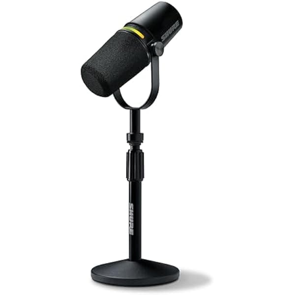 Shure MV7+ Micrófono Dinámico para Podcast con Soporte. Certificado OBS, Audio Mejorado, Panel Táctil LED, Salidas USB-C y XLR, Modo Nivel Automático, Filtro Pop Digital, Podcasting, Streaming, Grabación - Negro MV7+-K-BNDL