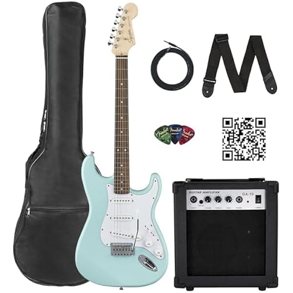 Fender Squier Stratocaster Guitarra Eléctrica - Kit Daphne Blue con Amplificador, Funda, Cable, Correa, Púas y Video Instructivo Austin Bazaar AUS-0379605004-COMBO-PRO-CPL-1