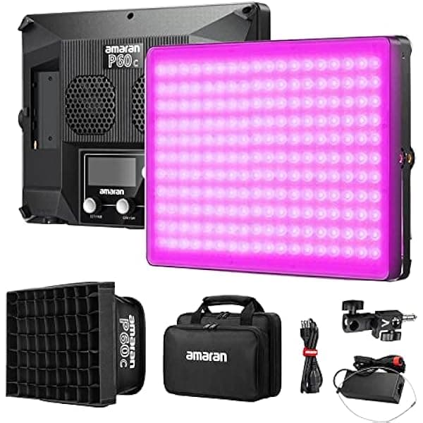 Aputure Amaran P60C RGBWW - Panel de luz de video, temperatura de color 2500K-7500K, 60W, CRI95+/TLCI 96+, 5900lux@3.3 ft, 10 efectos de luz, con Softbox, aplicación de soporte HSAputureP60C
