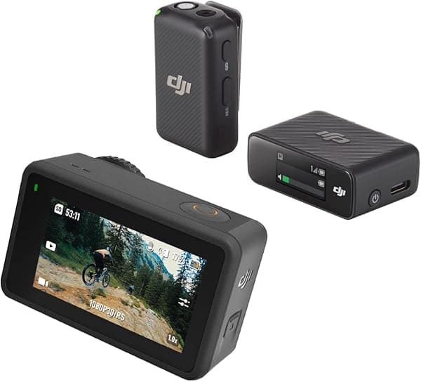 DJI Osmo Action 3 Combo estándar con micrófono (1 TX + 1 RX) - Cámara de acción, micrófono incluido, transmisión de audio de 820.2 ft, tiempo máximo de funcionamiento de 160 minutos, montaje vertical