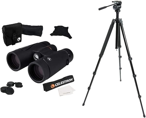 Celestron - Binoculares TrailSeeker de 8 x 42 - Óptica totalmente multicapa y a prueba de niebla, blindado de goma, enfoque de cierre de 6.5 pies y trípode TrailSeeker 82050 (negro)