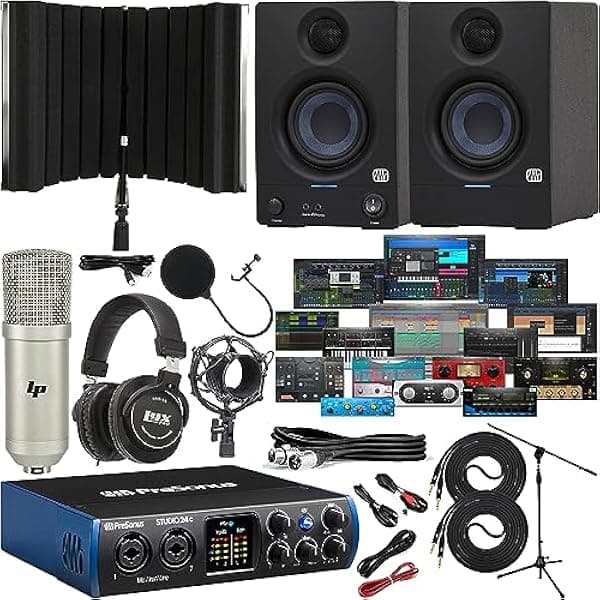 PreSonus Interfaz Studio 24c 2x2 USB-C Audio/MIDI con nuevos monitores Eris E3.5 Studio y con paquete de software Studio One Artist y escudo de grabación de aislamiento