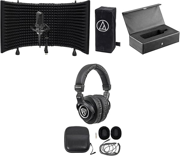 Audio-Technica AT4033A Micrófono de condensador + montura + funda + estuche + auriculares + filtro antipop AT4033A+PRO-M50+RMF2