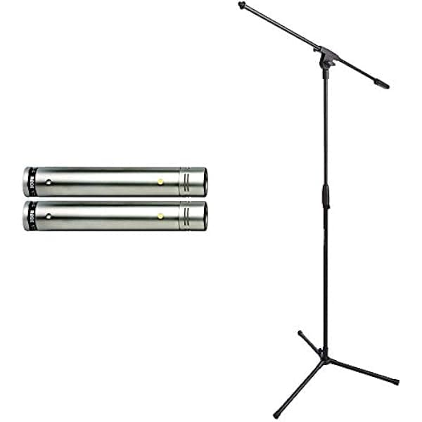 Rode NT5 - Par emparejado y soporte de micrófono de altura de pluma ajustable de Amazon Basics con base de trípode, hasta 85.75 pulgadas, color negro