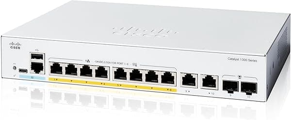 Cisco Catalyst 1300-8FP-2G - Switch administrable, 8 puertos GE, PoE completo, combo 2x1GE, garantía limitada de por vida (C1300-8FP-2G)